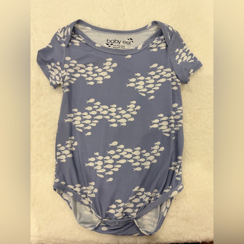 Baby Eel Blue Fish Print Onesie